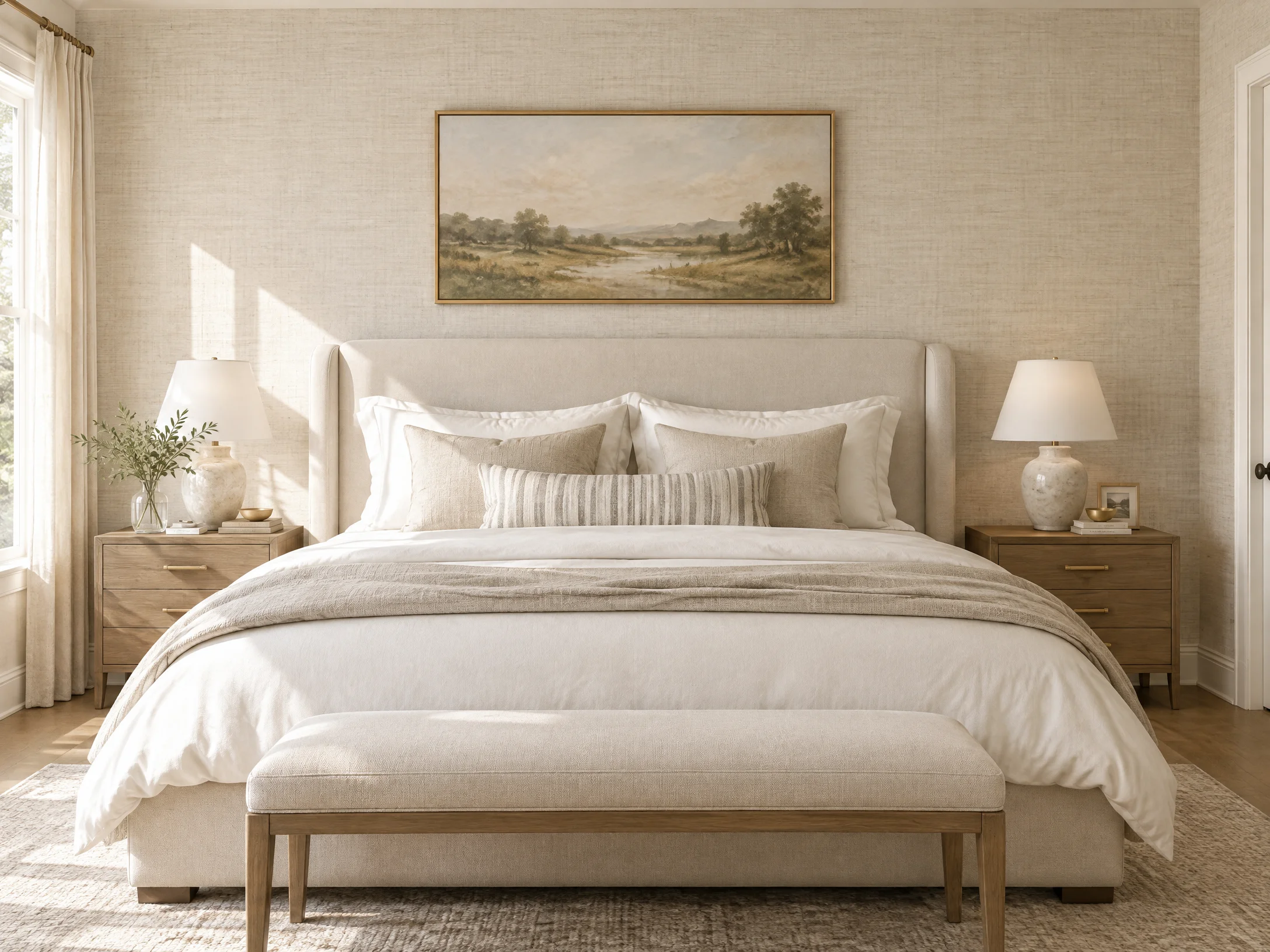 Inviting Bedroom Wallcovering installed with seamless texture