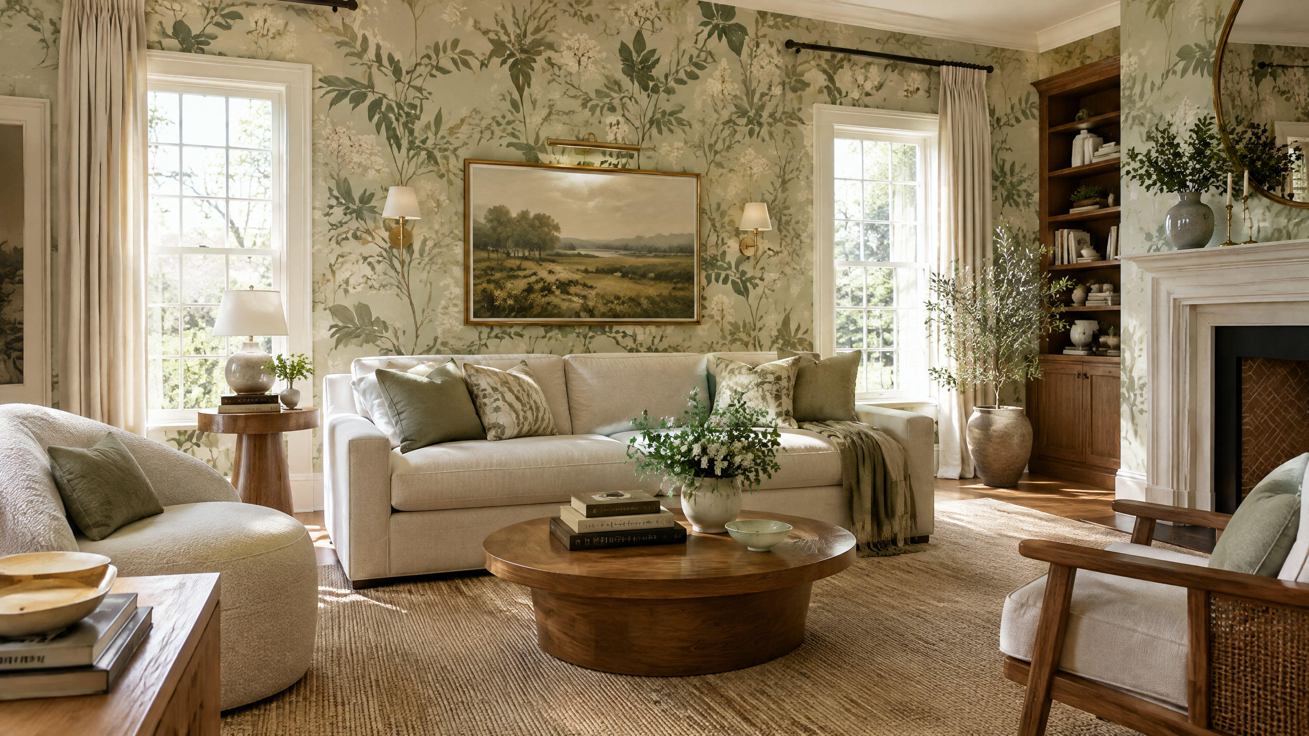 Elegant interior featuring professionally installed beautiful wallpaper by Clementon Maison